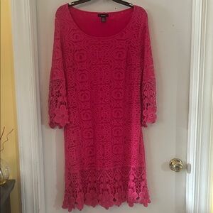 Alfani Hot Pink Crochet Lace Midi Dress